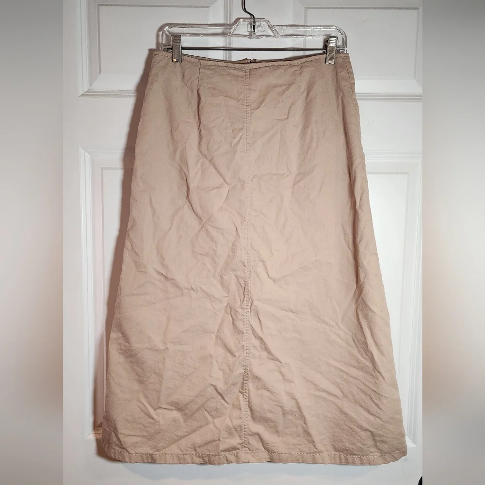 Big Blue Cotton Zip Front Slit A Line Midi Skirt Small Has Faint Pink Marks